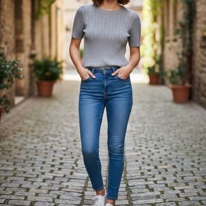 Free Assembly Grey Cable Knit Sweater Top Coquette Old Money Coastal Grandma
